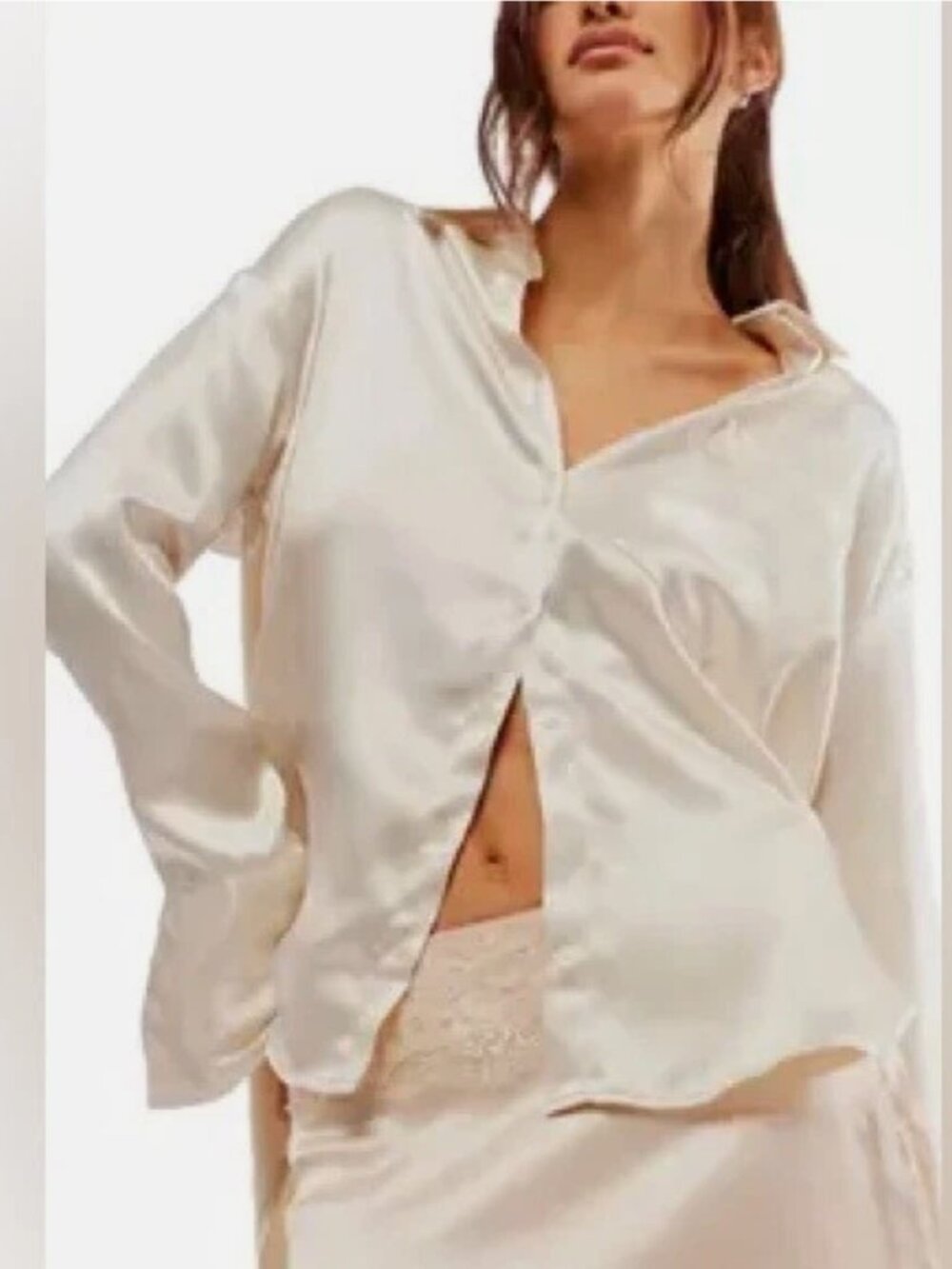 Free People Shooting For The Moon Button Down Shirt Tea Champagne Small